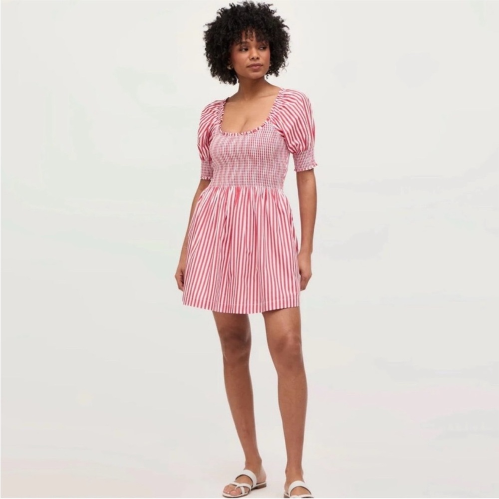 Hill House Naia Nap Dress, Cherry Red Striped Size M